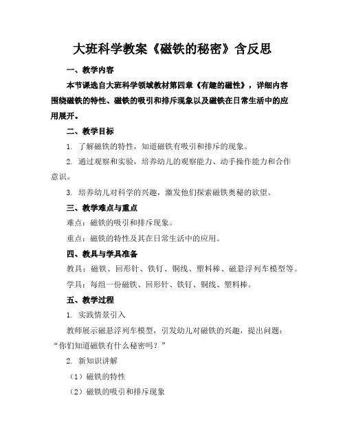 大班科学教案《磁铁的秘密》含反思