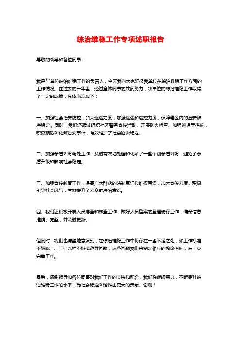 综治维稳工作专项述职报告