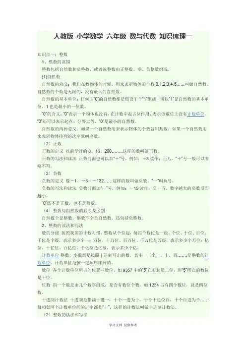 人教版-小学数学-六年级-数与代数-知识梳理