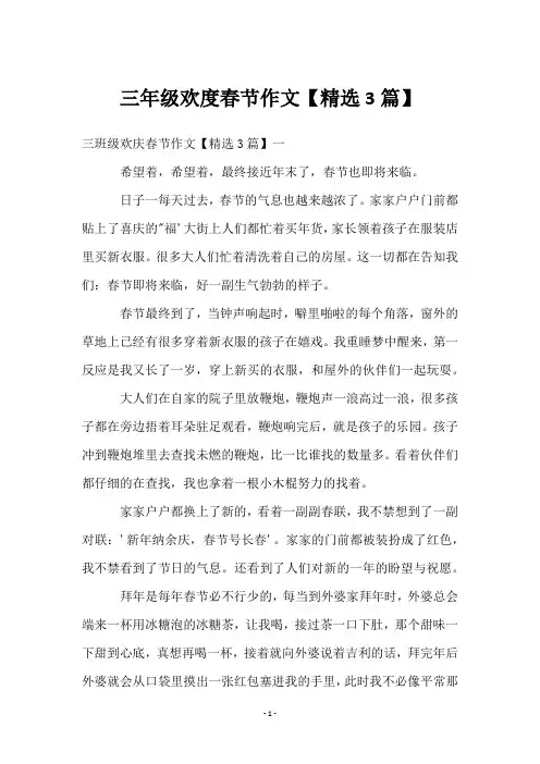 三年级欢度春节作文【精选3篇】