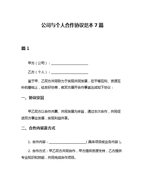 公司与个人合作协议范本7篇