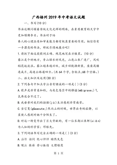 广西梧州中考语文试题