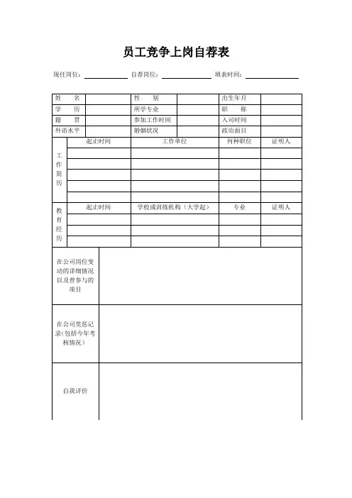 员工竞争上岗自荐表