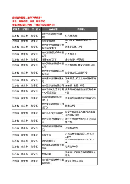 新版江苏省南京市江宁区玻璃店企业公司商家户名录单联系方式地址大全191家