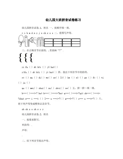 幼儿园大班拼音试卷练习