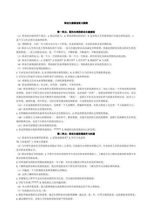 职业生涯规划复习提纲