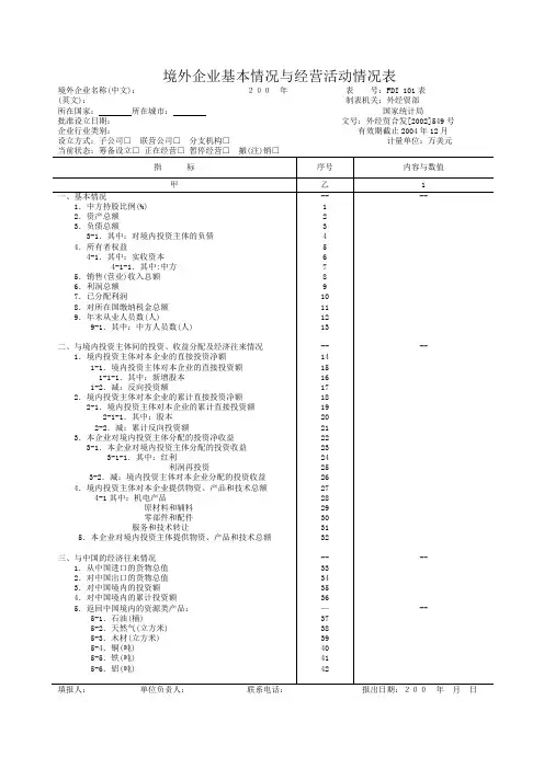 境外企业基本情况与经营活动情况表
