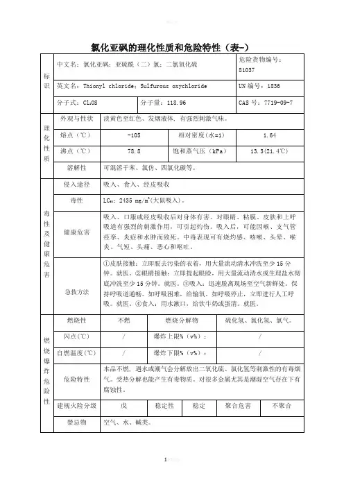 氯化亚砜的理化性质及危险特性表