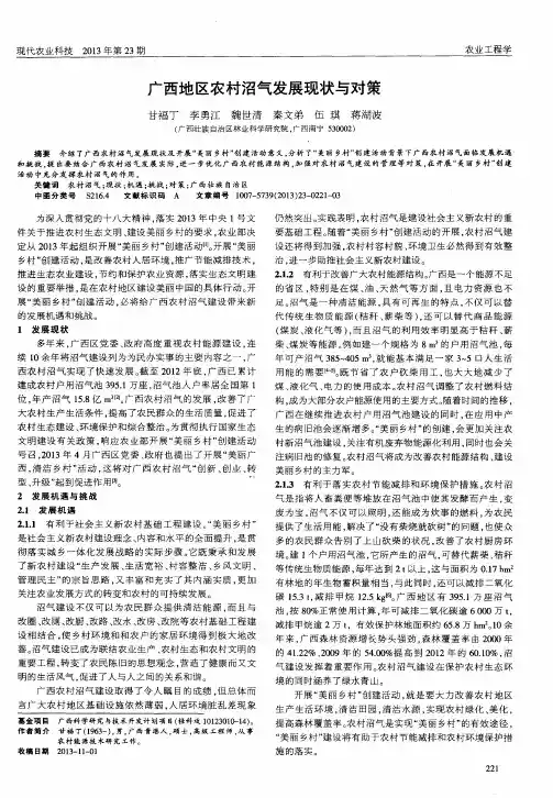 广西地区农村沼气发展现状与对策