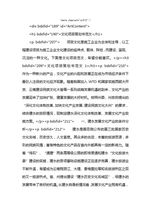 文化项目策划书范文