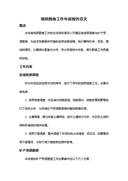 地质勘查工作年度报告范文