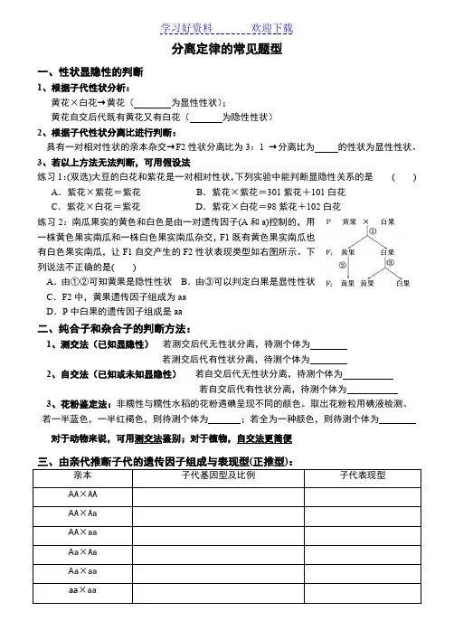 分离定律的常见题型及解题规律
