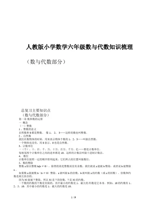 人教版小学数学六年级数与代数知识梳理