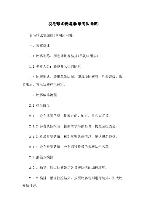 羽毛球比赛编排(单淘汰用表)