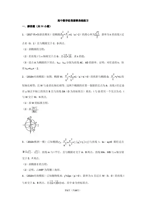 2【高中数学习题精选】 圆锥曲线综合练习题