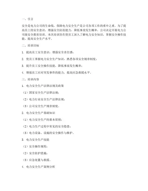 电力公司级安全教育培训