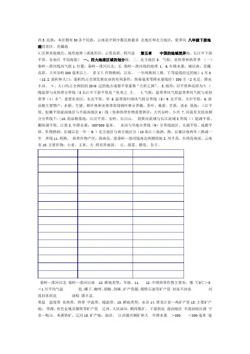 新湘教版八年级地理下册知识点归纳