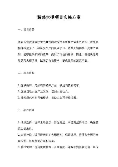 蔬菜大棚项目实施方案