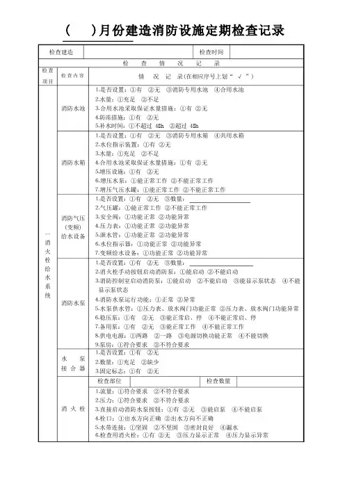 消防安全每月检查——建筑消防设施定期检查记录