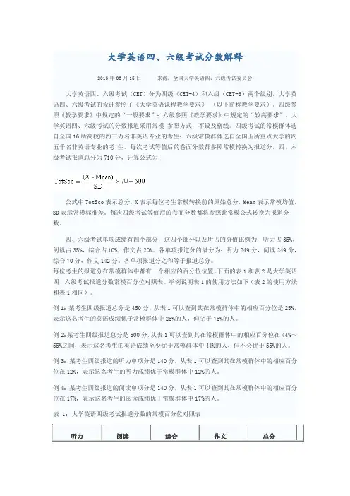 四六级分数是怎么计算的(大学英语四、六级考试分数解释)