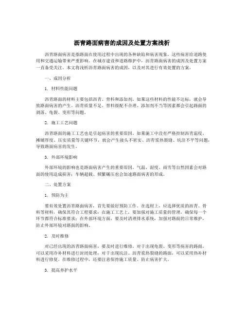 沥青路面病害的成因及处置方案浅析