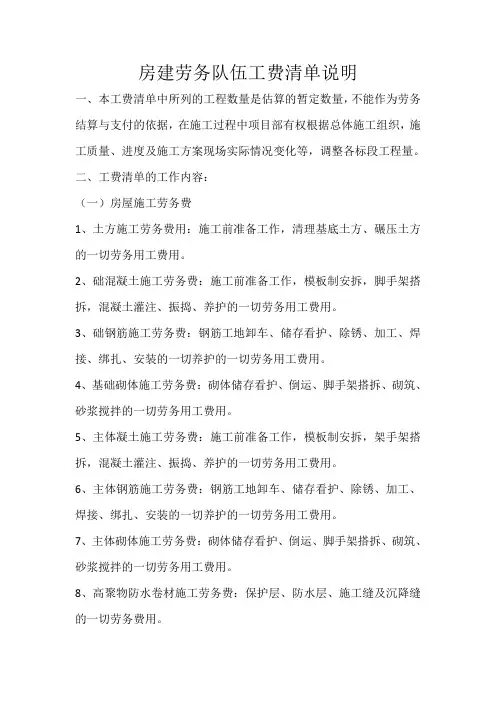 劳务费用清单说明
