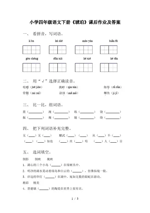 小学四年级语文下册《琥珀》课后作业及答案
