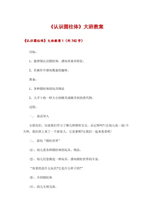 2024年《认识圆柱体》大班教案