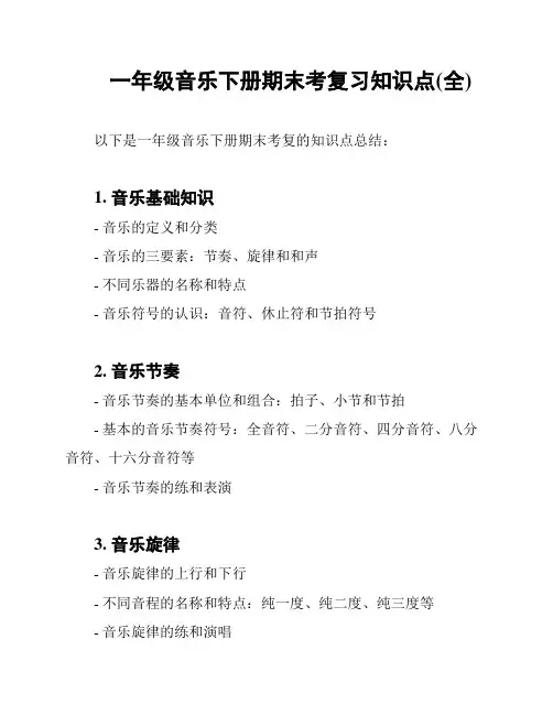 一年级音乐下册期末考复习知识点(全)