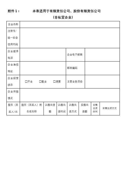 企业信息登记表【范本模板】
