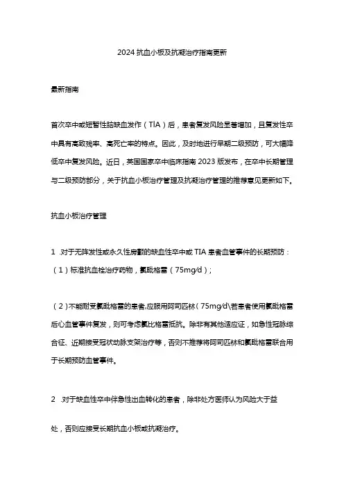 2024抗血小板及抗凝治疗指南更新
