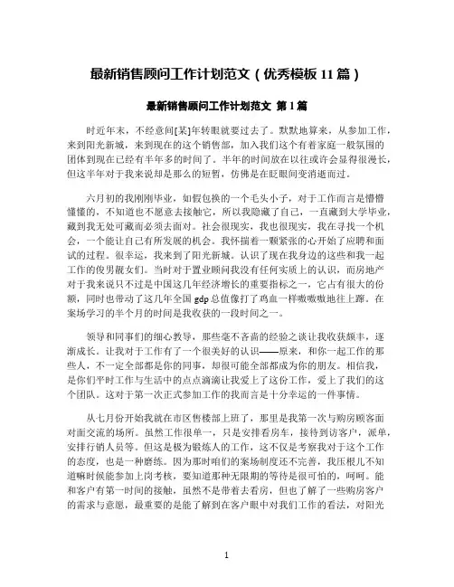 最新销售顾问工作计划范文(优秀模板11篇)