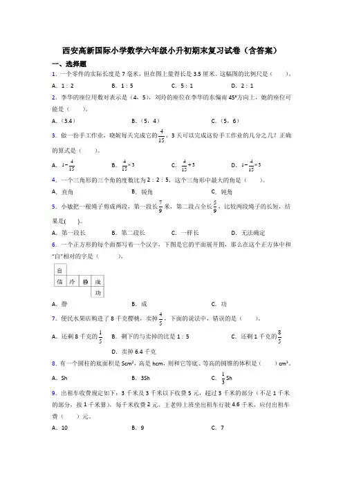 西安高新国际小学数学六年级小升初期末复习试卷(含答案)