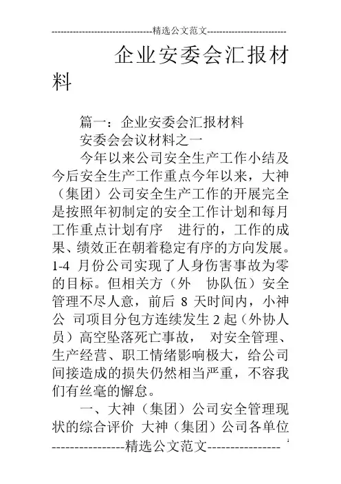 企业安委会汇报材料