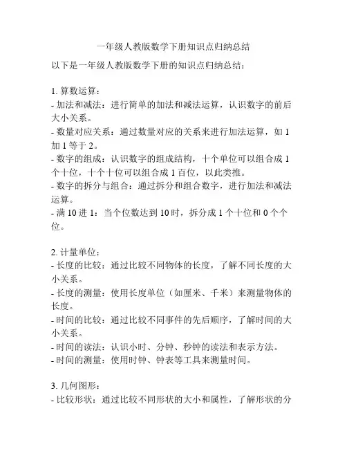 一年级人教版数学下册知识点归纳总结