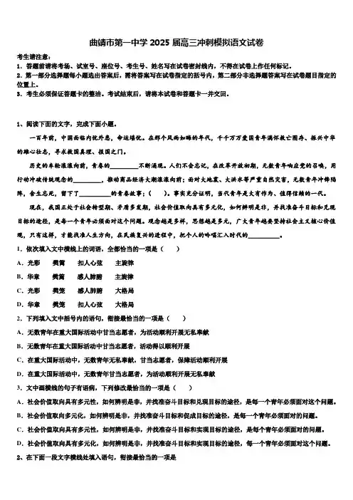 曲靖市第一中学2025届高三冲刺模拟语文试卷含解析