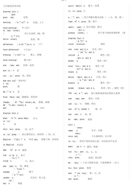 人教版七年级上下册英语单词表(有音标)