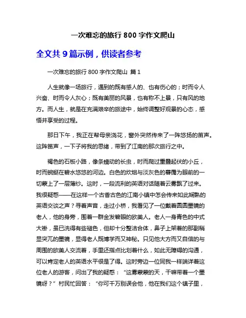 一次难忘的旅行800字作文爬山