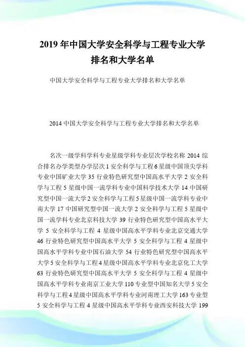 中国大学安全科学与工程专业大学排名和大学名单完整篇.doc