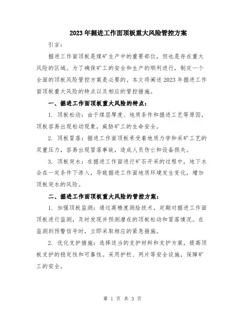 2023年掘进工作面顶板重大风险管控方案