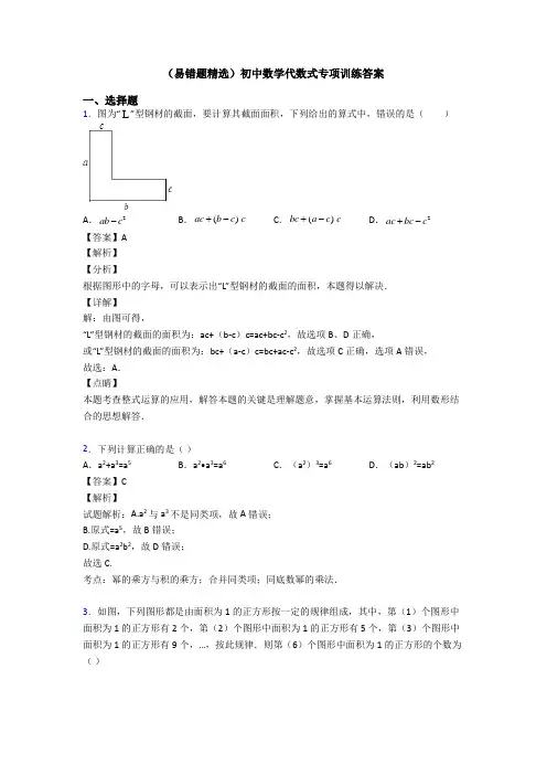 (易错题精选)初中数学代数式专项训练答案