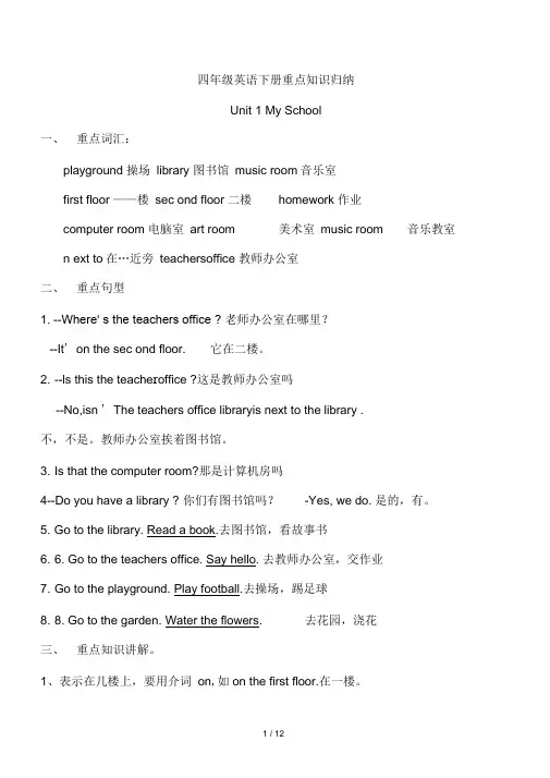 人教版四年级英语下册unit-6_知识点归纳