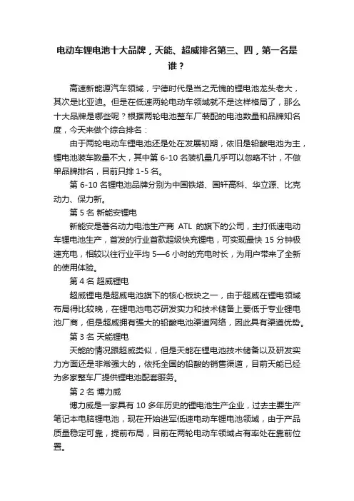 电动车锂电池十大品牌，天能、超威排名第三、四，第一名是谁？