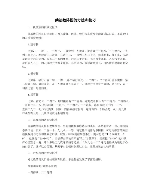 乘法数阵图的方法和技巧