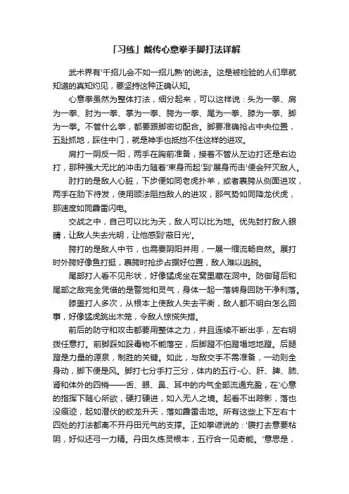 「习练」戴传心意拳手脚打法详解