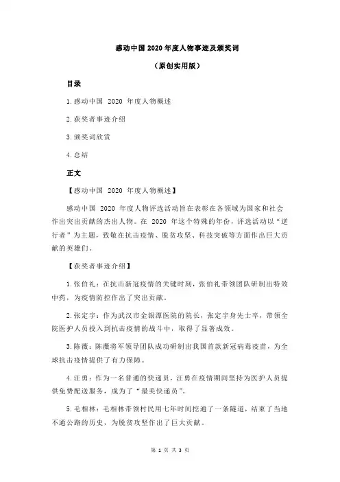 感动中国2020年度人物事迹及颁奖词 2
