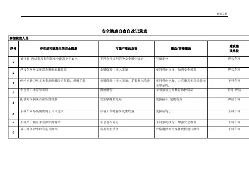安全隐患自查自改记录表