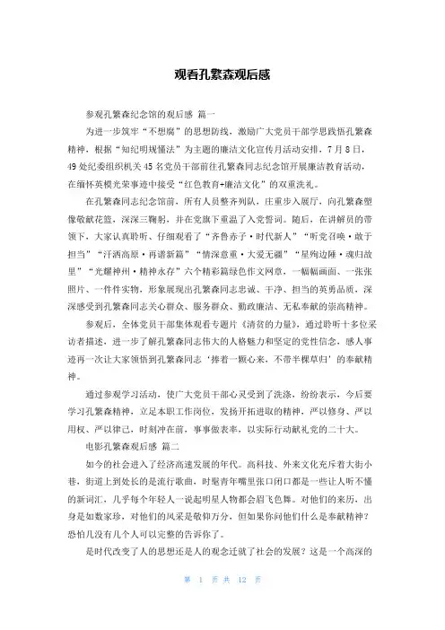 观看孔繁森观后感
