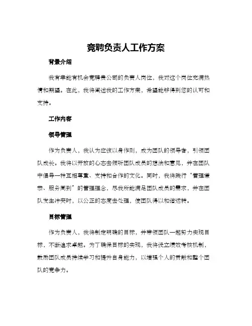 竞聘负责人工作方案