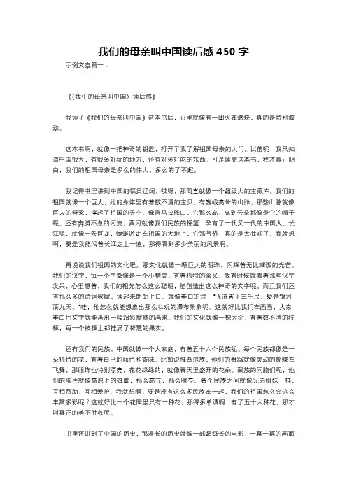 我们的母亲叫中国读后感450字